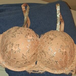 Victoria's Secret Shimmering Lace Bra in Tan